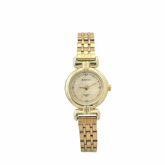 Montre femme ronde dorée cadran texturé doré bracelet maillons rectangulaires chaîne