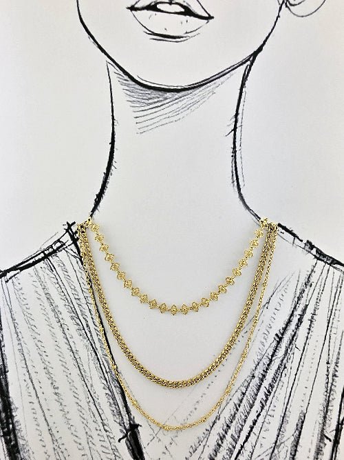 Collier “Queen Vibe” – Multi - Chaînes Dorées et Triangles Texturés - Alberto Bijoux