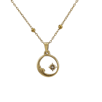 Soleil & Lune – Collier Doré Émail Blanc 18 mm - Alberto Bijoux