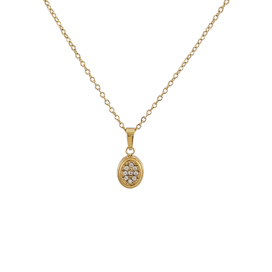 pendentif ovale cristaux doré Alberto Bijoux Montréal