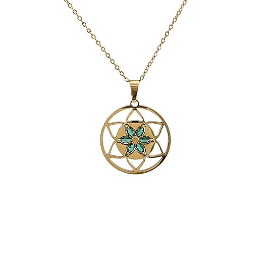 Lotus Émeraude – Collier Doré 20 mm