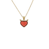 Collier pendentif cœur du diable rouge avec contour doré et cornes, livré avec chaîne.