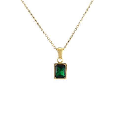 Collier Pendentif Rectangulaire Vert Émeraude – 10x9 mm - Alberto Bijoux