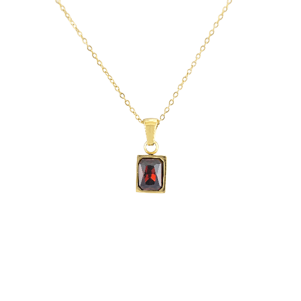 Collier Pendentif Rectangulaire Rouge grenat – 10x9 mm - Alberto Bijoux