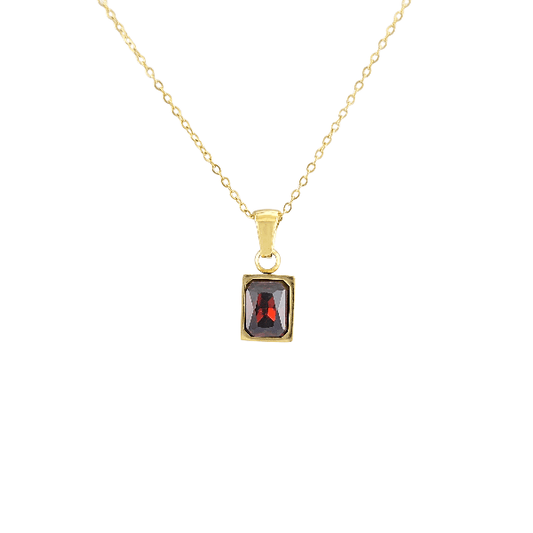 Collier Pendentif Rectangulaire Rouge grenat – 10x9 mm - Alberto Bijoux