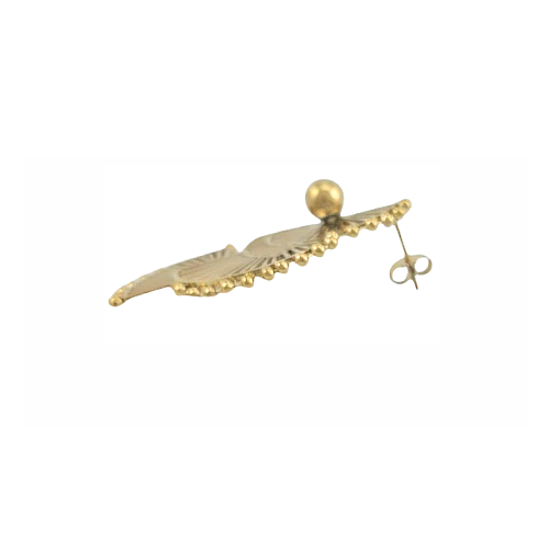 Boucle d’oreille dorée ajourée avec motif éventail et perles – modèle Éventail Sacré